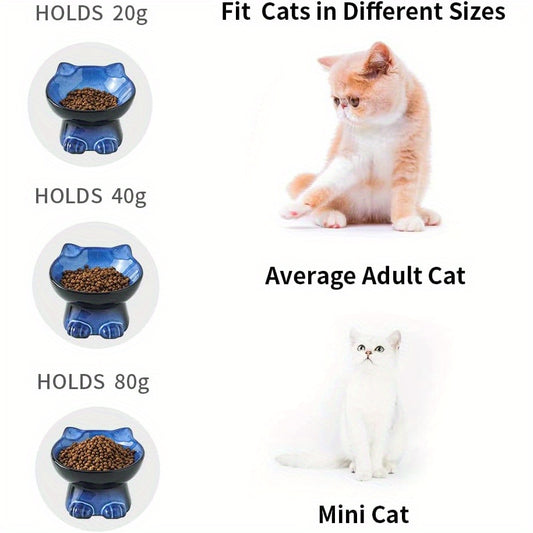 Elevated Cat\Dog Bowls Set: 5 Inch Ceramic Raised Cat Food and Water Bowl Set for Protecting Pet'S Spine- Feeding& Watering Supplies for Pets- Elegant Blue& Black (2pcs)