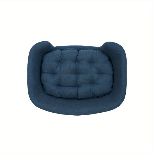 Modern Mid-Century Style Dog Bed with Plush Tufted Cushion - Soft, Durable & Easy to Clean - Birch Wood Legs - Ideal for Small, Medium & Large Breeds - Blue Upholstery - Minimalist Design for Cozy Home Decor