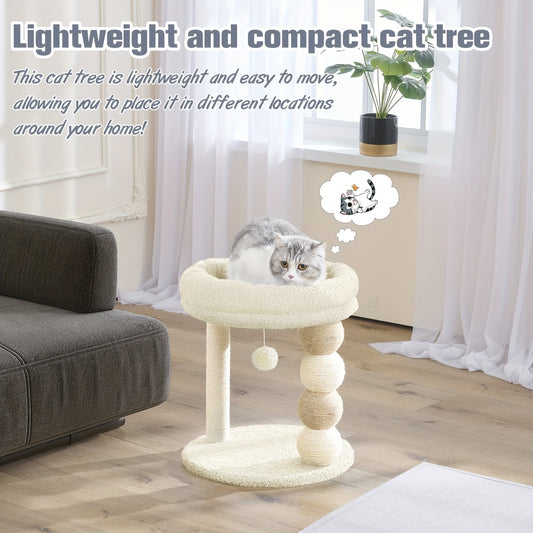 Small Cat Tree Tower Indoor With Large Cozy Plush Top Perch, Natural Sisal Scratching Posts, Interactive Dangling Ball Great For Kittens And Cats