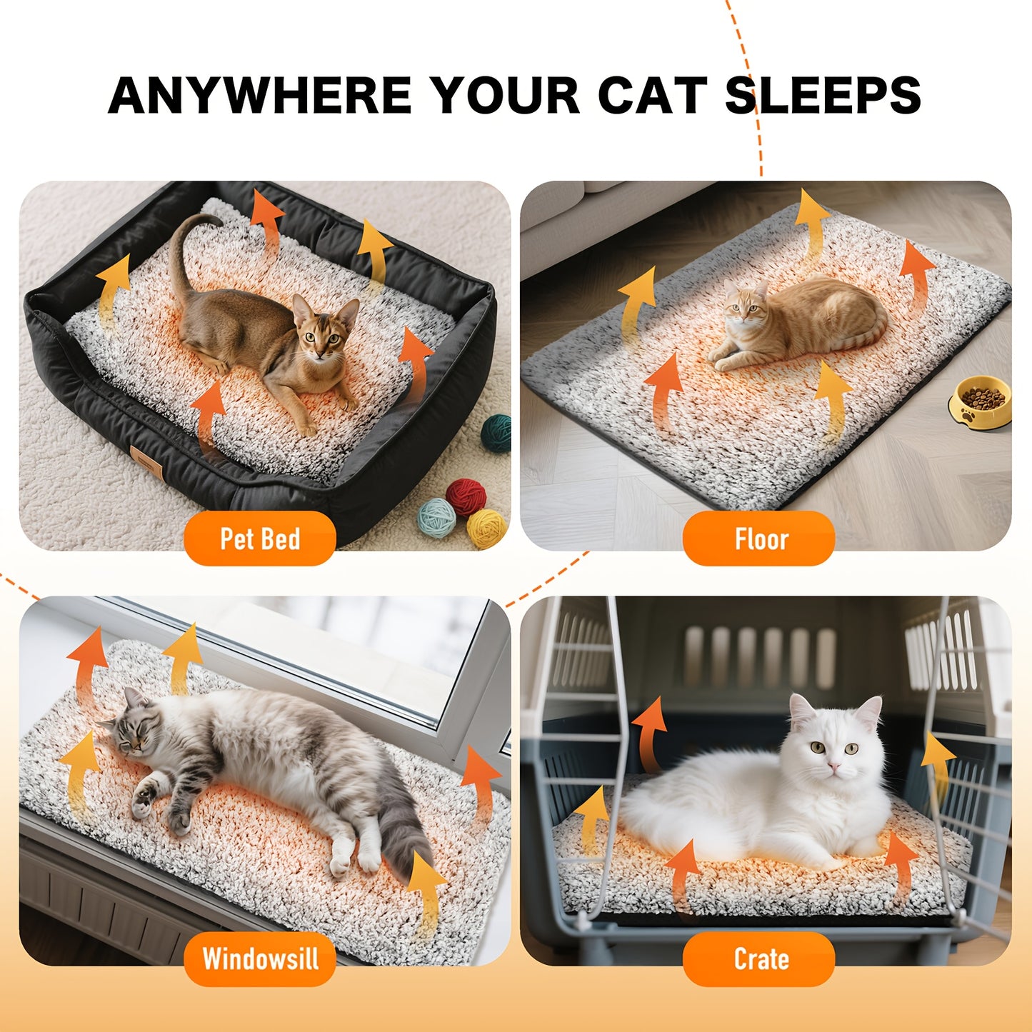 2.0 Upgraded Self-Warming Cat Bed with Dual-Layer Thermal Foil Heating Pad - Plush Non-Slip Pet Mat