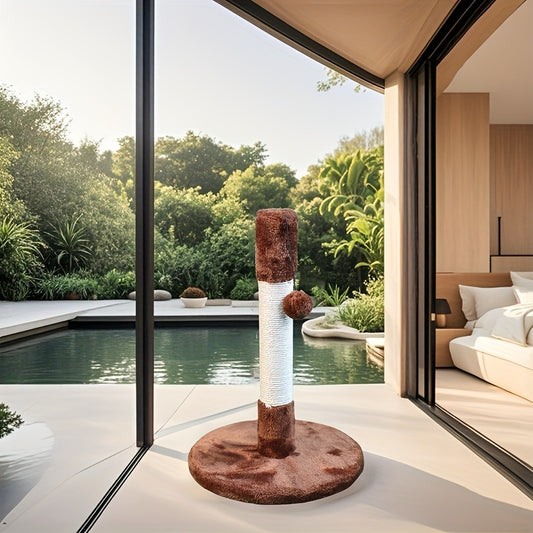 1pc 13.3 Inch Cat Scratch Post Durable White Sisal Rope Cat Scratch Post Play Tower With Wooden Base For Cat Grinding Paws, Play Hanging Toys Included