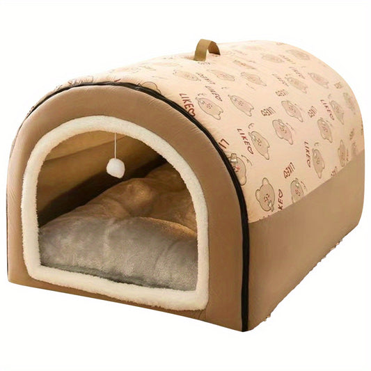 Warm Winter Dog House Mat & Cat Cave Bed - Cozy Detachable Washable Pet Shelter with Plush Polyester & Foam Padding, Soft Cushioned , Durable Design for Small Dogs & Cats - Indoor\Outdoor Use, Easy-Clean Pet Bed for Puppies and Kittens