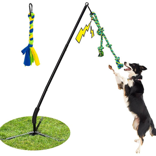 Outdoor Dog Tug of War Interactive Tether Pull Park with Adjustable Height & Sturdy Base - Heavy-Duty Chew-Resistant Rope with Colorful Balls & Bones for Medium\u002FLarge Dogs - Yard, Lawn, Park Play - Solo or Interactive Play