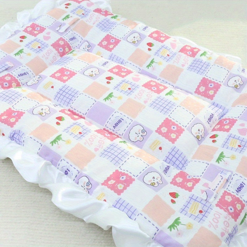 Extra Warmth Four-Season Cat Sleeping Pad with Fashionable Lace Trim - Soft Flannel Pet Bed for Indoor Cats, Cozy Warmth for All Seasons