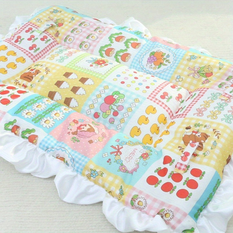 Extra Warmth Four-Season Cat Sleeping Pad with Fashionable Lace Trim - Soft Flannel Pet Bed for Indoor Cats, Cozy Warmth for All Seasons