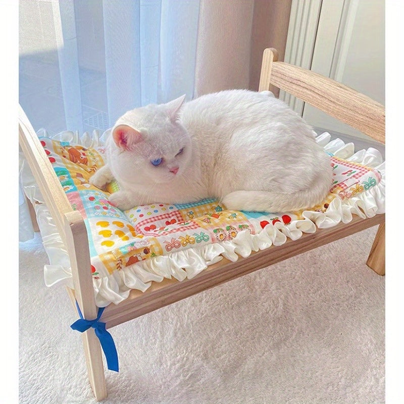 Extra Warmth Four-Season Cat Sleeping Pad with Fashionable Lace Trim - Soft Flannel Pet Bed for Indoor Cats, Cozy Warmth for All Seasons