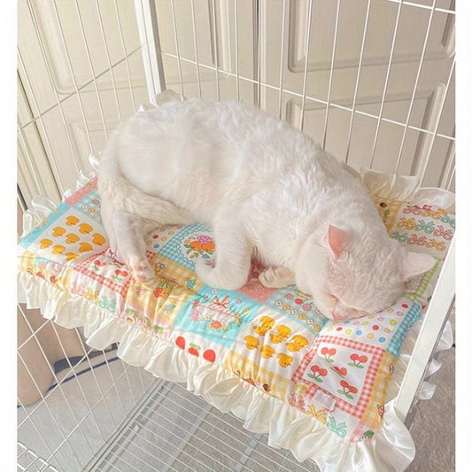 Extra Warmth Four-Season Cat Sleeping Pad with Fashionable Lace Trim - Soft Flannel Pet Bed for Indoor Cats, Cozy Warmth for All Seasons