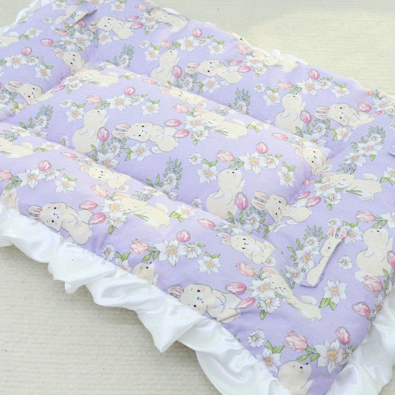 Extra Warmth Four-Season Cat Sleeping Pad with Fashionable Lace Trim - Soft Flannel Pet Bed for Indoor Cats, Cozy Warmth for All Seasons