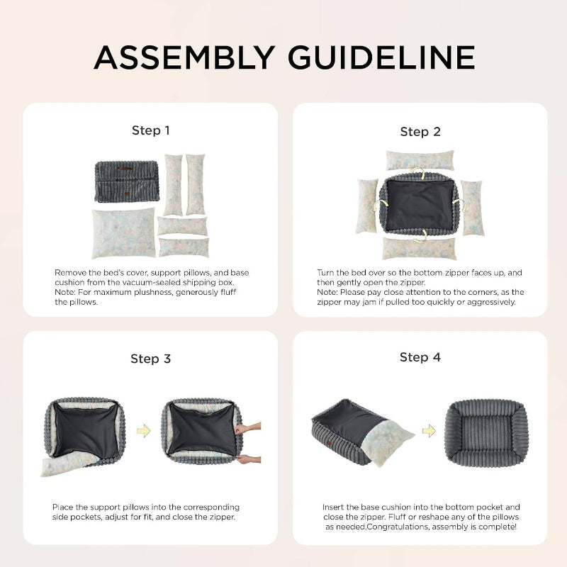 Cute Dog Bed Small Medium Dogs | Washable Furry Puppy Beds, Rectangle Orthopedic Corduroy Fleece Pet Beds with Removable Zipper Cover, 25x21x7 inches, Sandy Beige