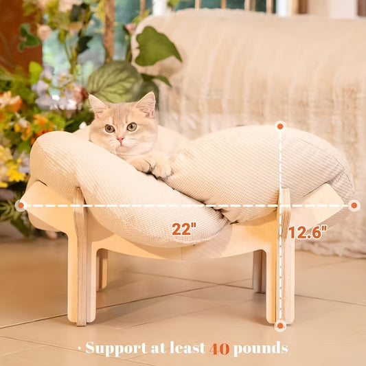 Wooden Raised Pet Sofa | With Fluffy Polyester Fiber Cushion, Indoor Leisure Chair for Cats and Small Dogs, Modern for cat Furniture, Thick Filling, Solid Structure, Detachable Cover