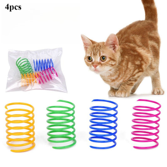4pcs 2025 New Model Cat Pet Throwing Toys Plastic Spring Boredom Relief Toys Colored Four-Pack Pet Supplies, Without Battery