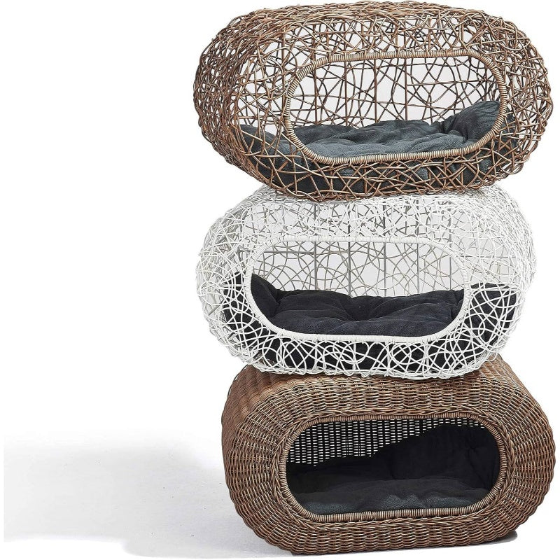 Fun Stackable Cat Condo House - Interactive Faux Rattan Design with Enclosed Bed & Pet-Friendly Top Entry, Multi-Level Indoor Cat Shelter, Space-Saving Stackable Habitat for Small Spaces, No Assembly Required, Durable & Safe for Kittens & Adult Cats