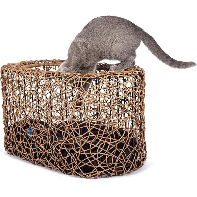 Fun Stackable Cat Condo House - Interactive Faux Rattan Design with Enclosed Bed & Pet-Friendly Top Entry, Multi-Level Indoor Cat Shelter, Space-Saving Stackable Habitat for Small Spaces, No Assembly Required, Durable & Safe for Kittens & Adult Cats
