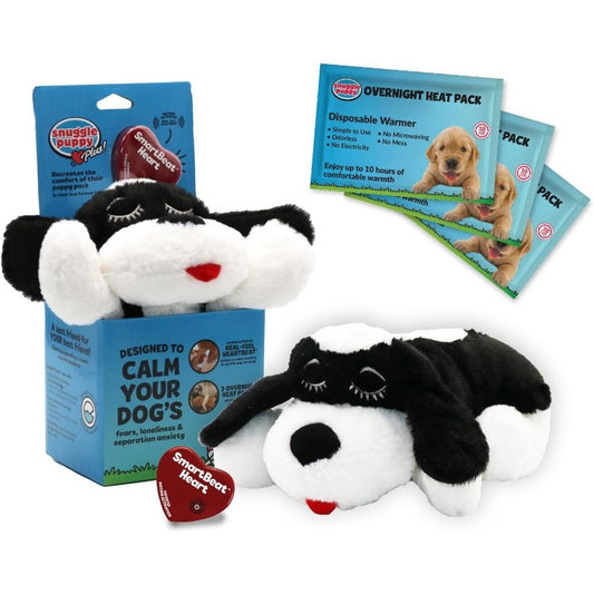 Special Edition Plush-like Heartbeat Dog - Huggable Stuffed Anxiety Relief & Calming Aid for Puppies & Large Breeds, -Reducing Companion with Realistic Heartbeat, Durable Black & White Comfort for Behavioral Training