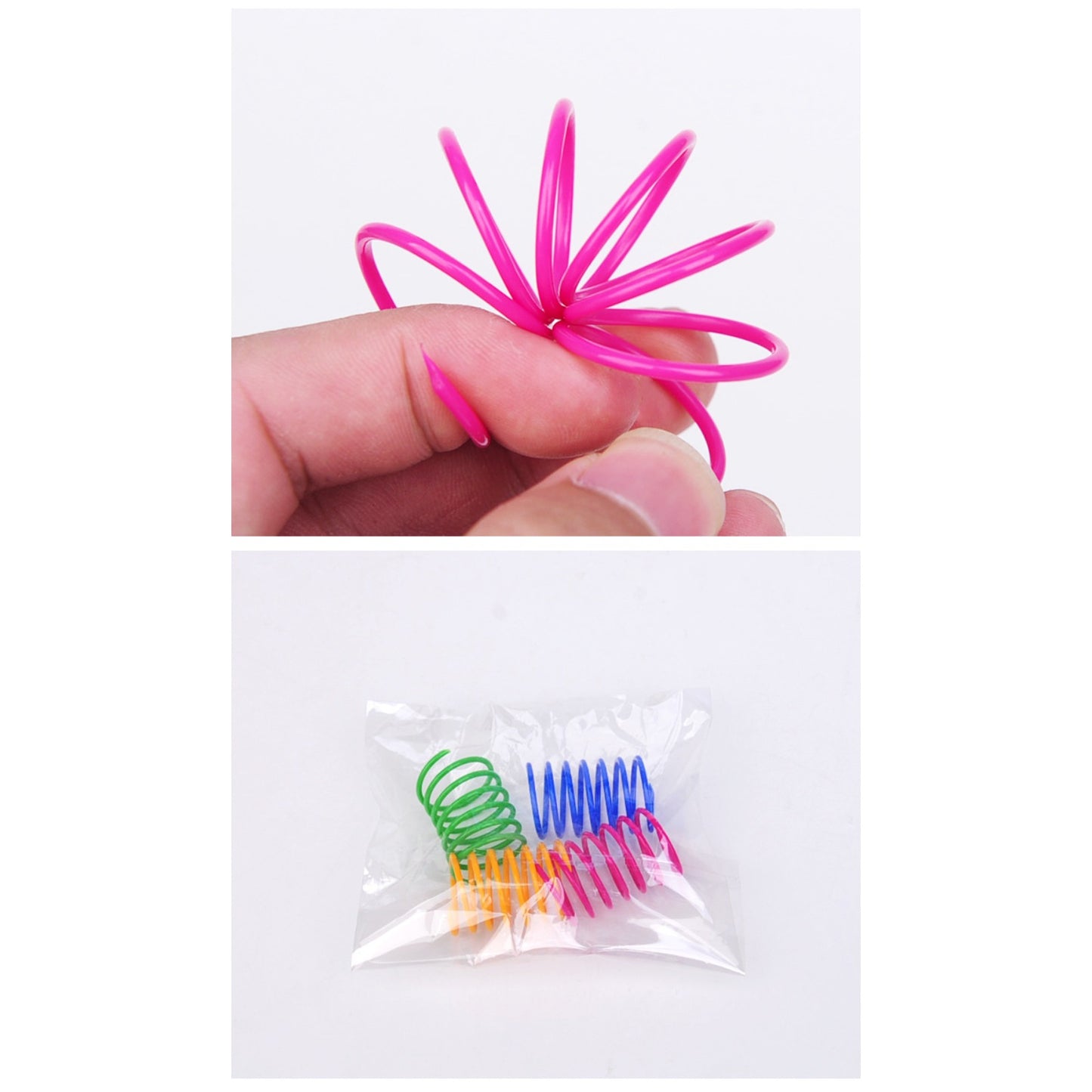 4pcs 2025 New Model Cat Pet Throwing Toys Plastic Spring Boredom Relief Toys Colored Four-Pack Pet Supplies, Without Battery