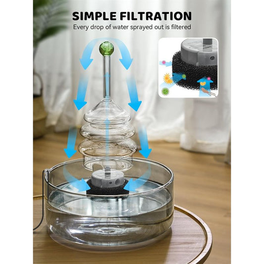 Automatic All-Glass Cat Water Fountain with Flowing Spring Stream & Fountain - - Suitable for Cats (No Required), Large 3.2L\108oz Glass Pet Fountain with Circulating Water System, Hygienic Drinking Fountain for Multi-Cat Households