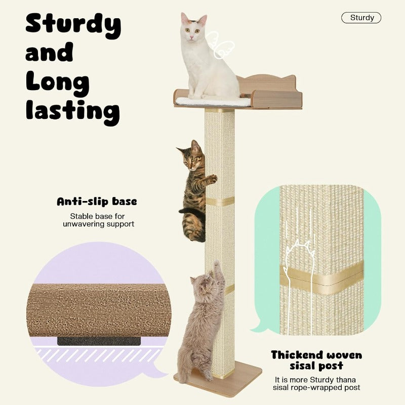Cat Window Perch with Thick Sisal Scratching Post | Adjustable Tall Cats Scratching Post with 2 Upgrade Suction Cups, Fluffy Cushion Sisal