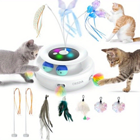 Cat Toy 3in1 Automatic Cat Toys for Indoor Cats Interactive Feather Toys for All Breeds Replacement Attachments 7pcs Cat Teaser Toy Refills Cat Wand Attachments