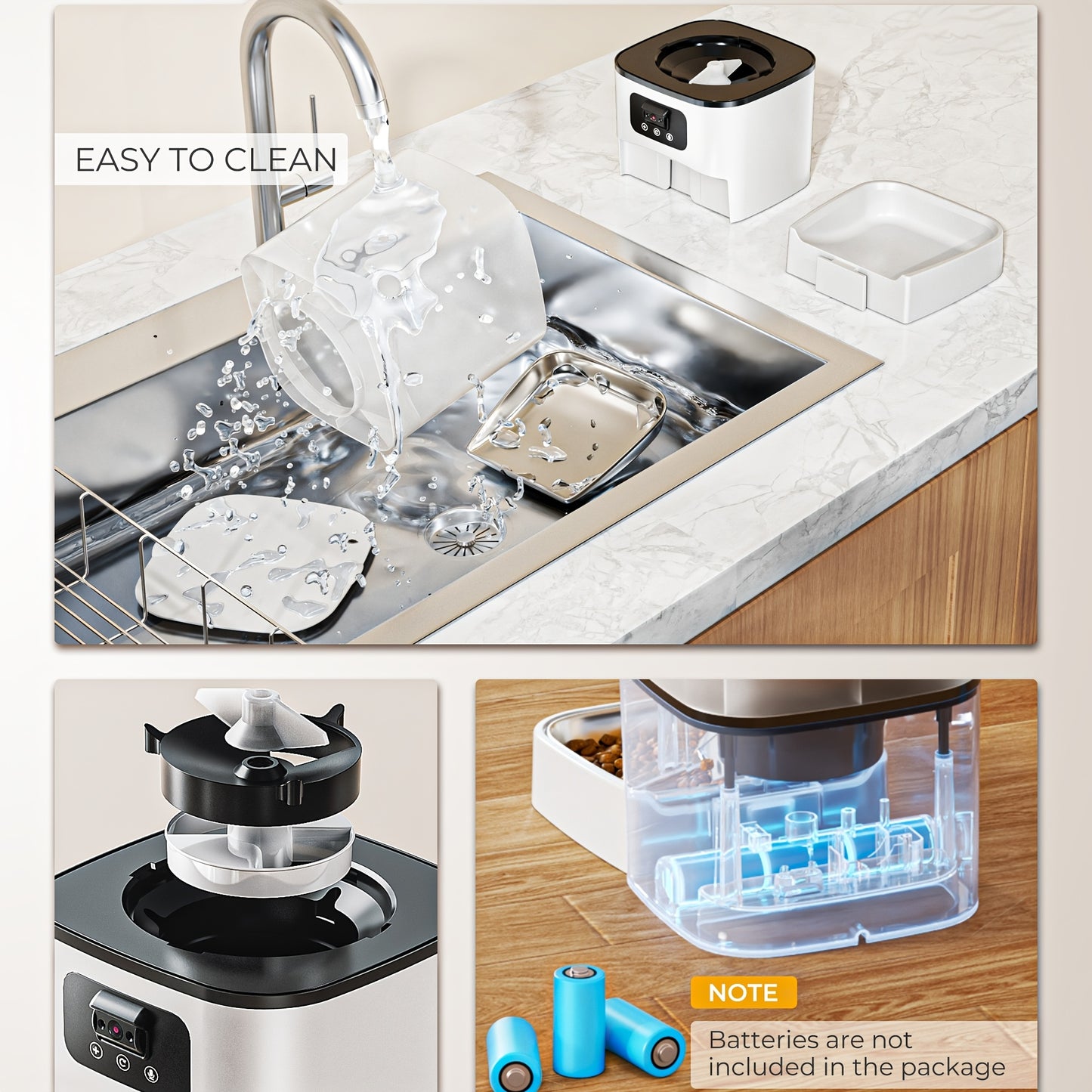 1.59gal Automatic Cat and Dog Feeder with Camera | Large Capacity, Adjustable Camera, HD Night Vision, Two-way Audio, Remote APP Control, Dual Power, Easy-to-Clean Stainless Steel Bowl, Wi-Fi Function, Without Battery