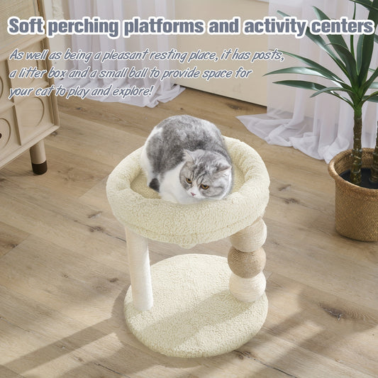 Small Cat Tree Tower Indoor With Large Cozy Plush Top Perch, Natural Sisal Scratching Posts, Interactive Dangling Ball Great For Kittens And Cats