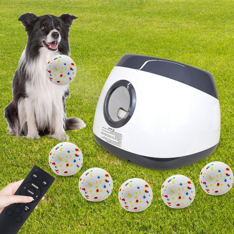 Automatic Dog Ball Launcher, Upgraded Interactive Dog Balls Thrower with 3 Distance 29ft - 79ft, Remote Control Ball Launcher MediumLarge Dogs, 5 Etpu Balls Included Silvery, Pet Play Equipment, Easytouse Design, Petsafe Build