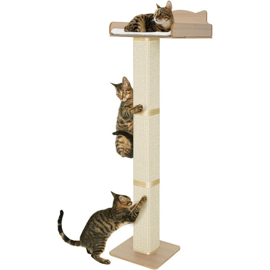 Cat Window Perch with Thick Sisal Scratching Post | Adjustable Tall Cats Scratching Post with 2 Upgrade Suction Cups, Fluffy Cushion Sisal