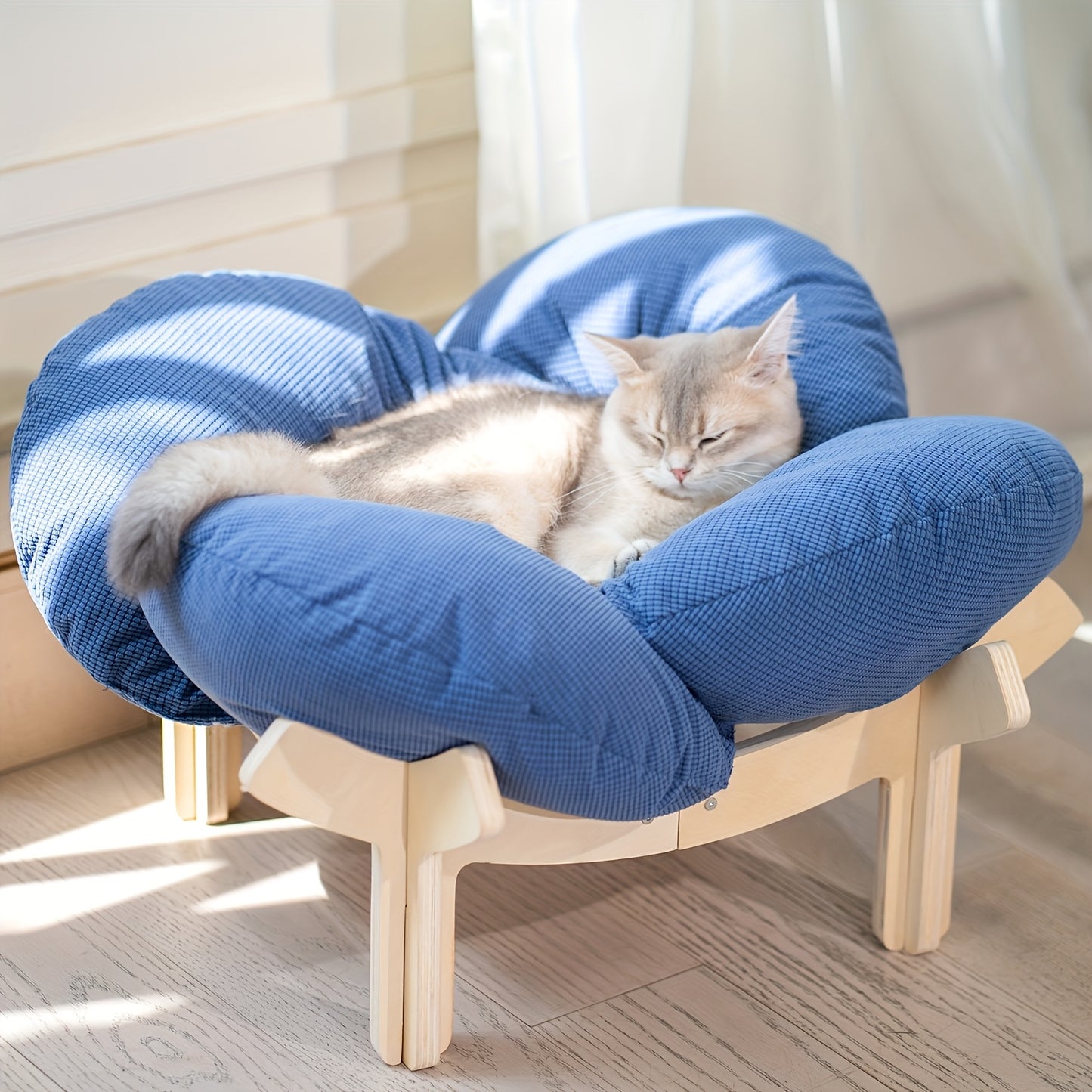 Wooden Raised Pet Sofa | With Fluffy Polyester Fiber Cushion, Indoor Leisure Chair for Cats and Small Dogs, Modern for cat Furniture, Thick Filling, Solid Structure, Detachable Cover