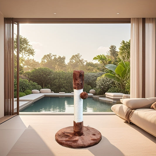 1pc 13.3 Inch Cat Scratch Post Durable White Sisal Rope Cat Scratch Post Play Tower With Wooden Base For Cat Grinding Paws, Play Hanging Toys Included