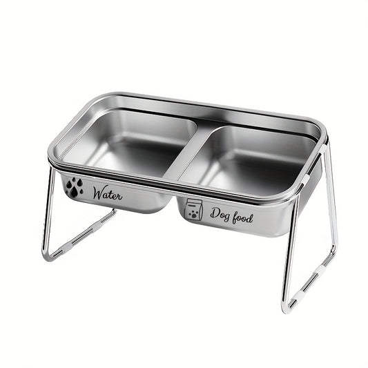 Stainless Steel Double Bowl with Anti-Tipping Design & Detachable Lid - Heavy-Duty Pet Food & Water Bowl for Cats & Dogs, Spill-Proof Feeding Station with Custom Name, Raised Base For Easy Cleaning, Durable & Hygienic