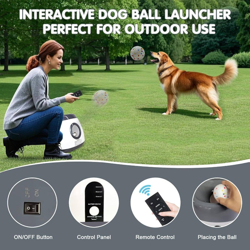 Automatic Dog Ball Launcher, Upgraded Interactive Dog Balls Thrower with 3 Distance 29ft - 79ft, Remote Control Ball Launcher MediumLarge Dogs, 5 Etpu Balls Included Silvery, Pet Play Equipment, Easytouse Design, Petsafe Build