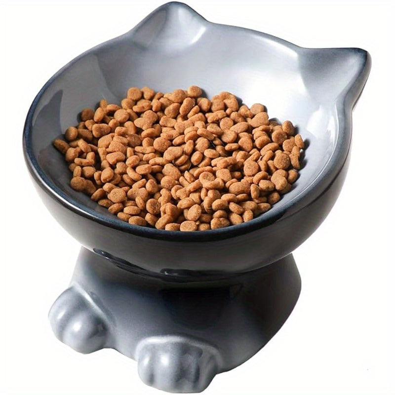 Elevated Cat\Dog Bowls Set: 5 Inch Ceramic Raised Cat Food and Water Bowl Set for Protecting Pet'S Spine- Feeding& Watering Supplies for Pets- Elegant Blue& Black (2pcs)