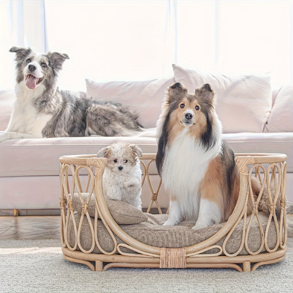 Small and Medium-Sized Rattan Dog Bed | Suitable for All Seasons, Handmade Natural Plant Rattan, Ideal for Teddy Bears, Bichon, Shiba Inu, and Other Small Dogs