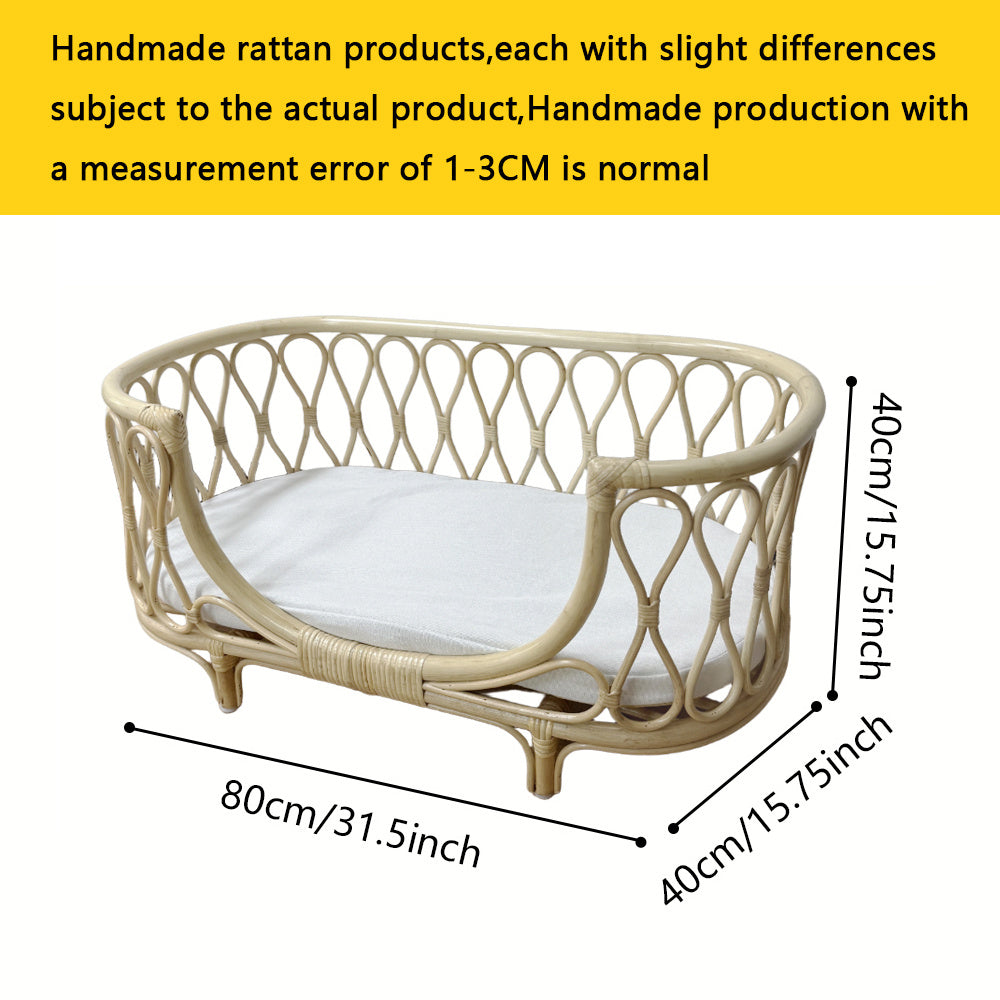 Small and Medium-Sized Rattan Dog Bed | Suitable for All Seasons, Handmade Natural Plant Rattan, Ideal for Teddy Bears, Bichon, Shiba Inu, and Other Small Dogs