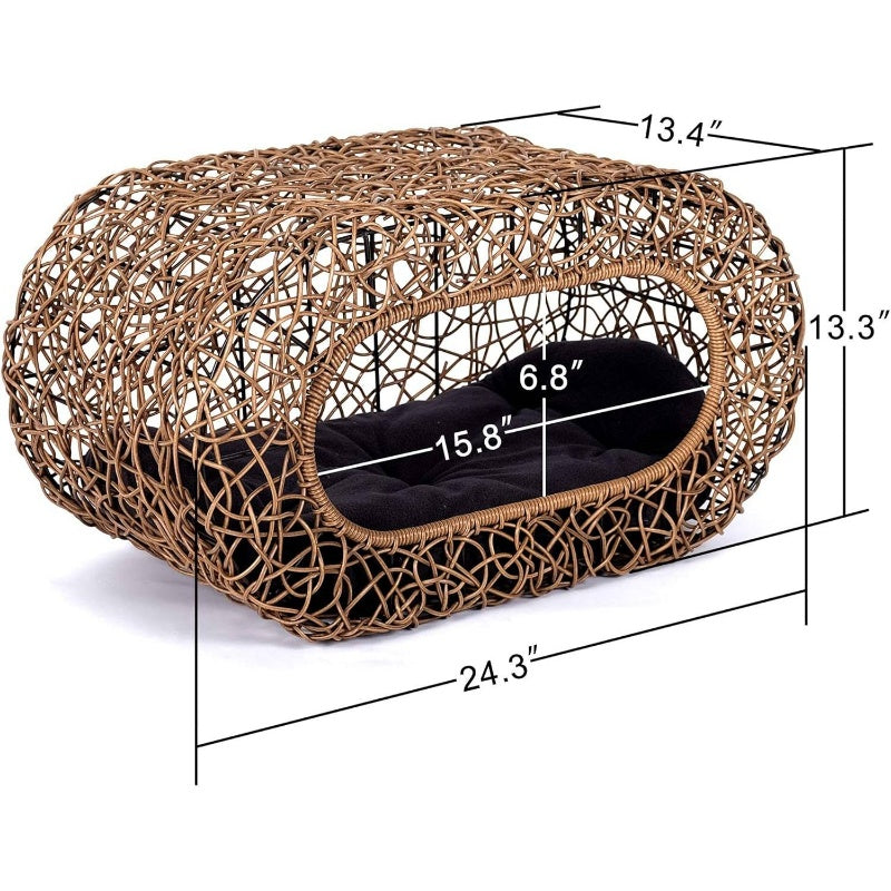 Fun Stackable Cat Condo House - Interactive Faux Rattan Design with Enclosed Bed & Pet-Friendly Top Entry, Multi-Level Indoor Cat Shelter, Space-Saving Stackable Habitat for Small Spaces, No Assembly Required, Durable & Safe for Kittens & Adult Cats