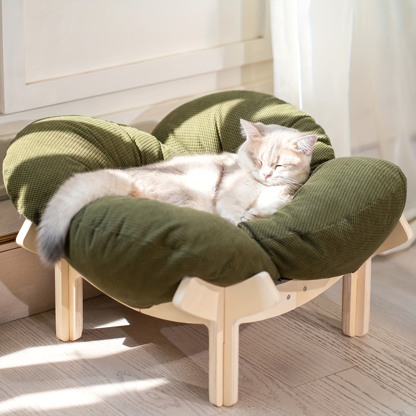 Wooden Raised Pet Sofa | With Fluffy Polyester Fiber Cushion, Indoor Leisure Chair for Cats and Small Dogs, Modern for cat Furniture, Thick Filling, Solid Structure, Detachable Cover