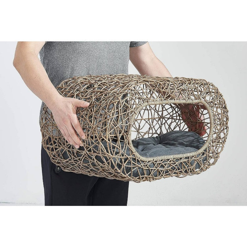 Fun Stackable Cat Condo House - Interactive Faux Rattan Design with Enclosed Bed & Pet-Friendly Top Entry, Multi-Level Indoor Cat Shelter, Space-Saving Stackable Habitat for Small Spaces, No Assembly Required, Durable & Safe for Kittens & Adult Cats