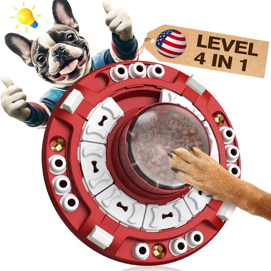 4-in-1 Advanced Dog Puzzle Toy with Slow Feeder Dispenser - 4 Difficulty Levels, Large Treat Capacity (16.6oz), Adjustable Food Dispensing Speed & Interactive Brain Games for Smart Dogs, ABS, - Mental Stimulation Gift