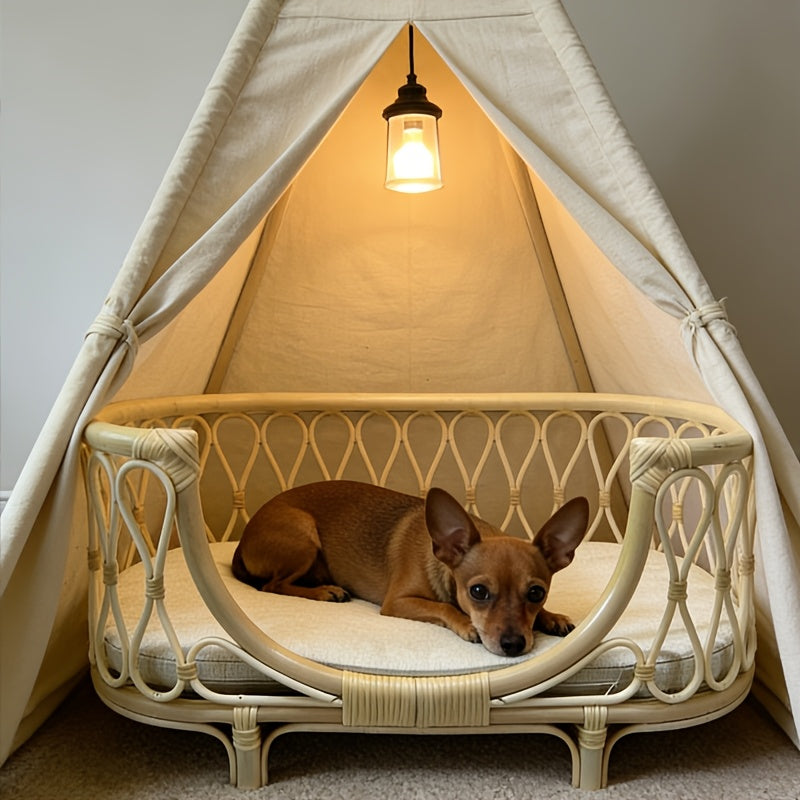 Small and Medium-Sized Rattan Dog Bed | Suitable for All Seasons, Handmade Natural Plant Rattan, Ideal for Teddy Bears, Bichon, Shiba Inu, and Other Small Dogs