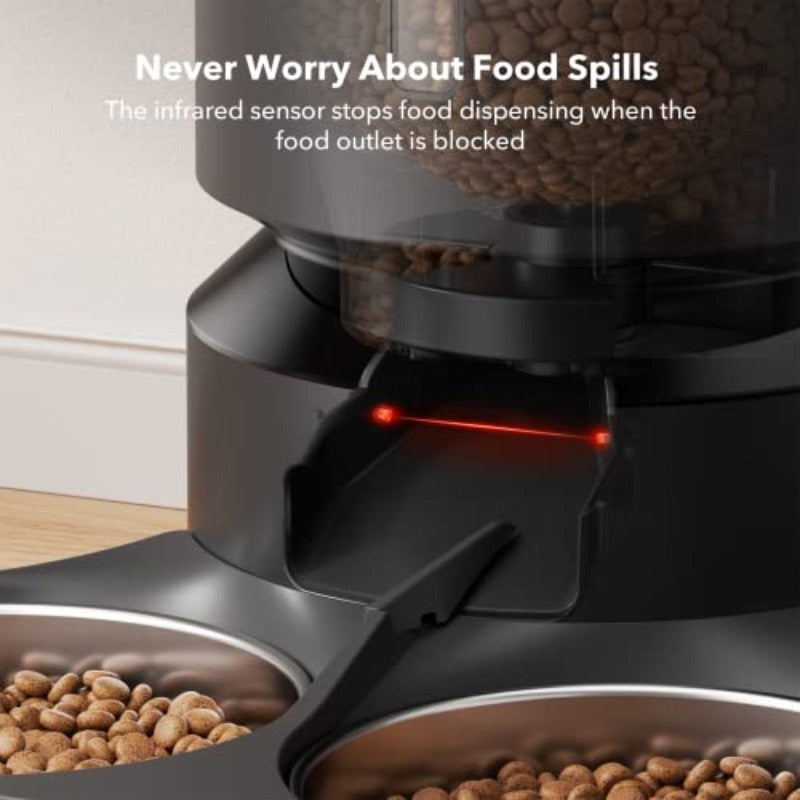 Automatic Cat & Dog Feeder with Smart Low Food Sensor, Auto Dispenser for Dry Food - 6 Meals\Day Timed Pet Food Dispenser with Backup,, Message Recording & -Waste System Suitable for Cats and Dogs