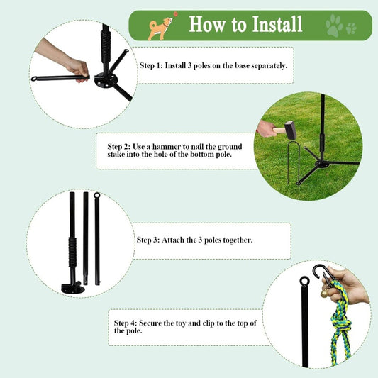 Outdoor Dog Tug of War Interactive Tether Pull Park with Adjustable Height & Sturdy Base - Heavy-Duty Chew-Resistant Rope with Colorful Balls & Bones for Medium\u002FLarge Dogs - Yard, Lawn, Park Play - Solo or Interactive Play