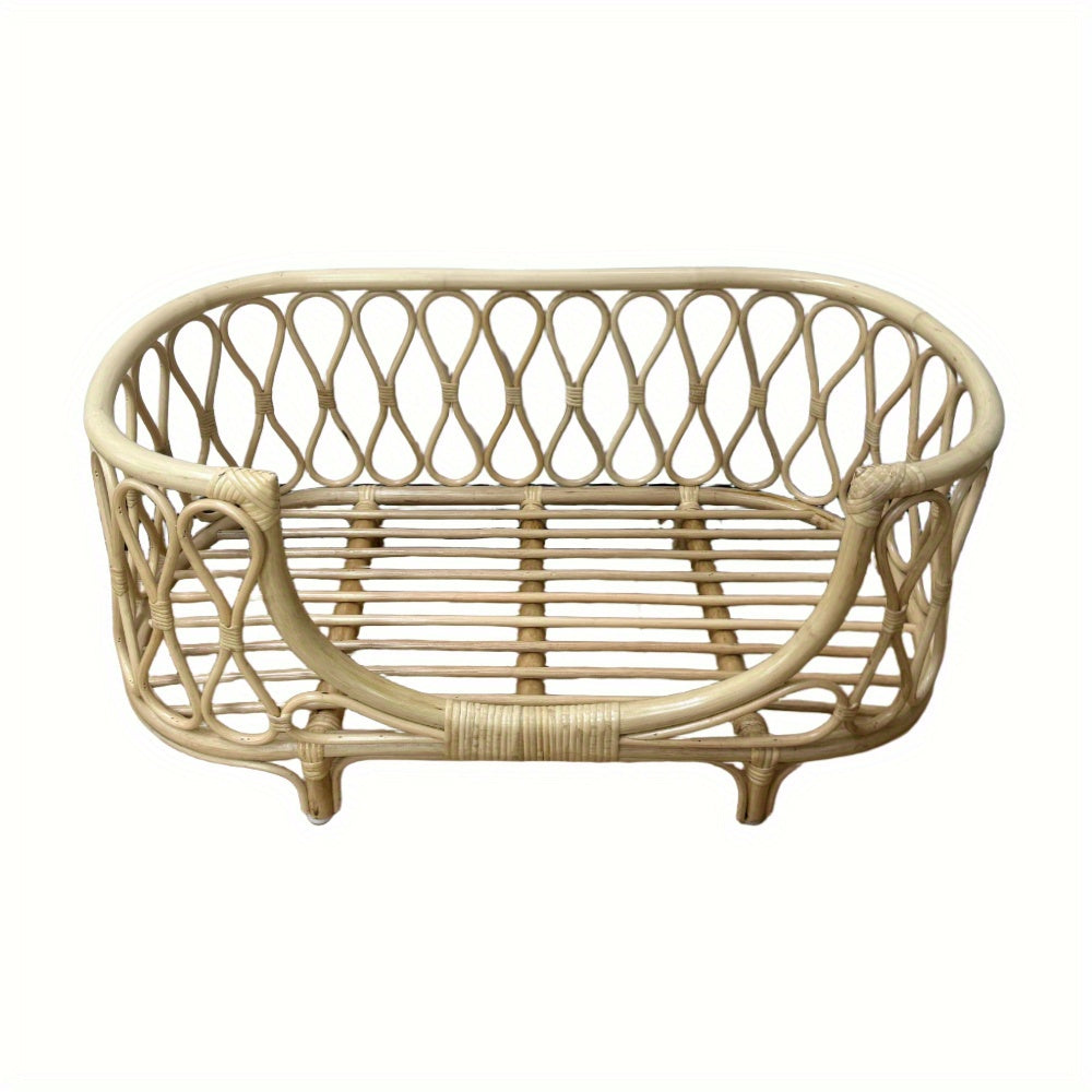 Small and Medium-Sized Rattan Dog Bed | Suitable for All Seasons, Handmade Natural Plant Rattan, Ideal for Teddy Bears, Bichon, Shiba Inu, and Other Small Dogs