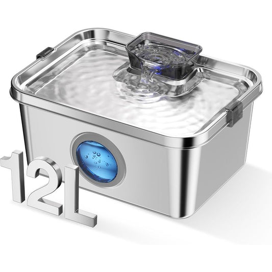 3-Gallon Large Pet Water Fountain for Dogs & Cats - Stainless Steel Drinking Fountain with Smart Pump, 4-Stage Filtration System, Ultra-Silent Operation, Safety Lock & -Tip - for Multi-Pet Households (Dog & Cat Use)