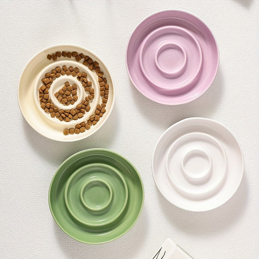 1pc Ceramic Slow Feeder Dog & Bowl with Adjustable Height Stand - Anti-Tipping, Anti-Choking Slow Feeding Dish, Retractable Pet Food Dispenser for Small Dogs & Cats, Multi-Color Options (Pink, Green, Beige, White) - Durable Ceramic