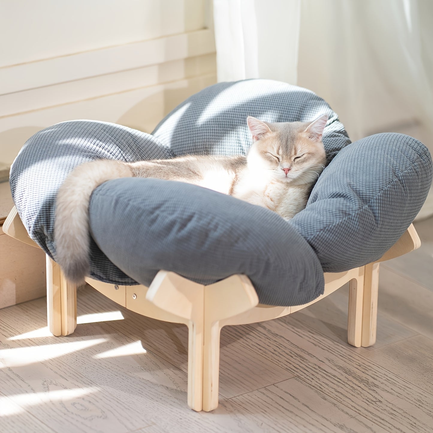 Wooden Raised Pet Sofa | With Fluffy Polyester Fiber Cushion, Indoor Leisure Chair for Cats and Small Dogs, Modern for cat Furniture, Thick Filling, Solid Structure, Detachable Cover