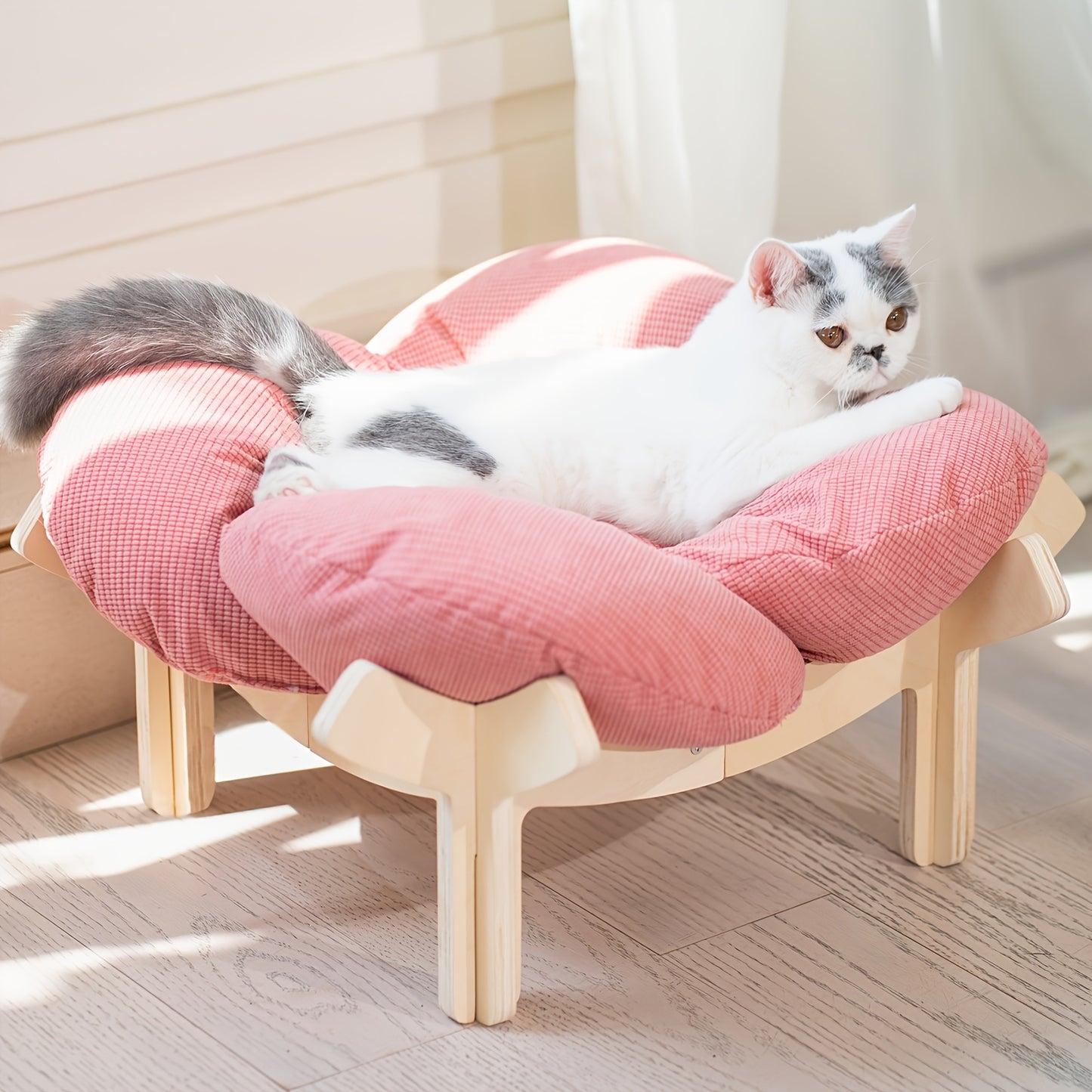 Wooden Raised Pet Sofa | With Fluffy Polyester Fiber Cushion, Indoor Leisure Chair for Cats and Small Dogs, Modern for cat Furniture, Thick Filling, Solid Structure, Detachable Cover