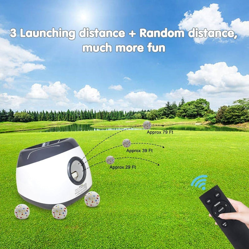 Automatic Dog Ball Launcher, Upgraded Interactive Dog Balls Thrower with 3 Distance 29ft - 79ft, Remote Control Ball Launcher MediumLarge Dogs, 5 Etpu Balls Included Silvery, Pet Play Equipment, Easytouse Design, Petsafe Build